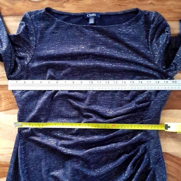 Chaps,Pleat On The Waist Side, Metallic Threading, Stretchy Dress Sz Large & XL - Picture 7 of 15